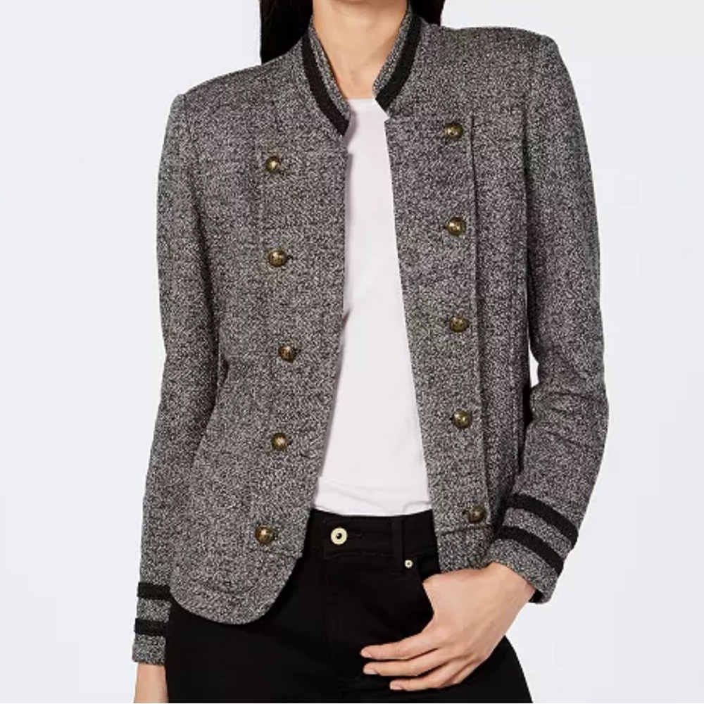 Tommy Hilfiger Gray Tweed Double-Breasted Military-Style Blazer